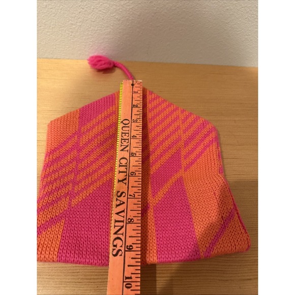 Vintage Smiley Hat Wool‎ Ski Hat Pink With Orange Stripes Beanie No Tag main image 8